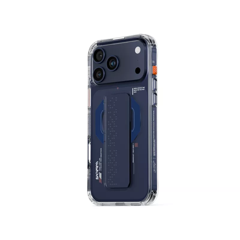 Capa Skinarma Haxa com carregamento magnético + suporte com pega para Apple iPhone 17 Pro Max, azul