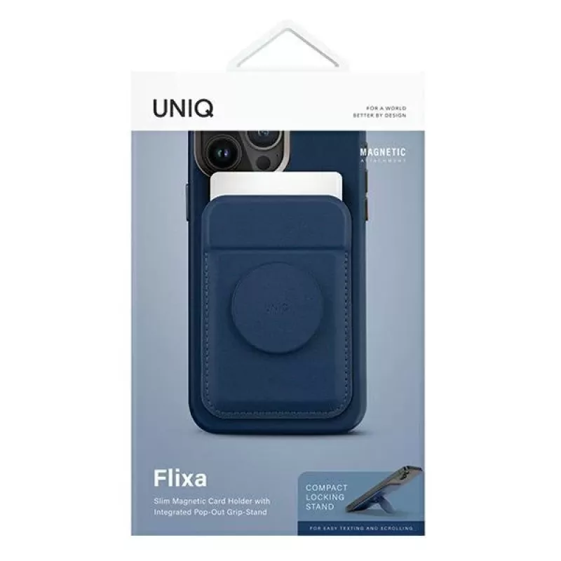 UNIQ Flixa Carteira magnética com suporte para MagSafe série iPhone 12-15, Azul-marinho