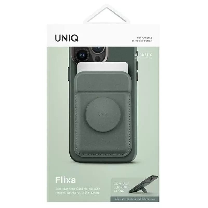 UNIQ Flixa Carteira magnética para cartões com suporte Lichen Green MagSafe