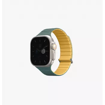 UNIQ Revix Evo Bracelete de silicone magnética reversível para Apple Watch Series 1/2/3/4/5/6/7/8/9/SE/SE2/SE3/Ultra/Ultra2/Ultra3 42/44/45/49mm Viridian Green / Burnt Yellow