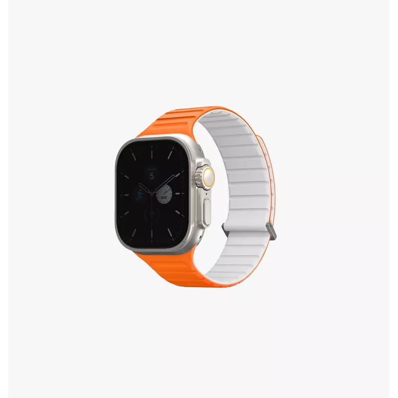 UNIQ Revix Evo Bracelete de silicone magnética reversível para Apple Watch Series 1/2/3/4/5/6/7/8/9/SE/SE2/SE3/Ultra/Ultra2/Ultra3 42/44/45/49mm Viridian Green / Burnt Yellow