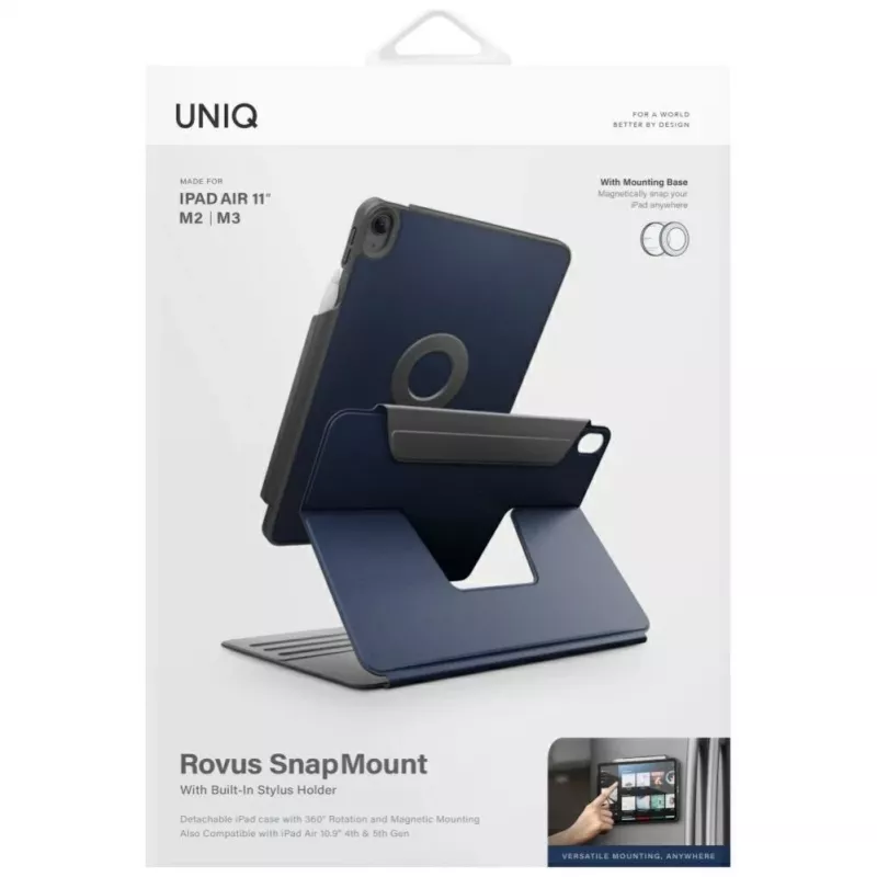 UNIQ Rovus Snapmount capa magnética destacável com rotação 360 para iPad Air 11 M2 2024 / M3 2025 / M4 2026 / iPad Air 10.9 (2022/2020), azul-marinho