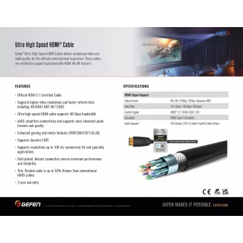 Gefen GEF-CAB-HS-HDMI-2M Cabo HDMI 2.1 2 m preto 48 Gbit/s 3D