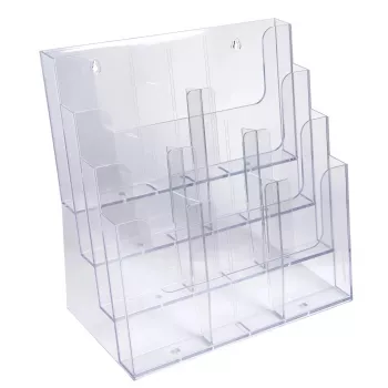 Expositor de brochuras Exacompta Office com compartimentos variáveis, 6 compartimentos ajustáveis, transparente, DIN A4