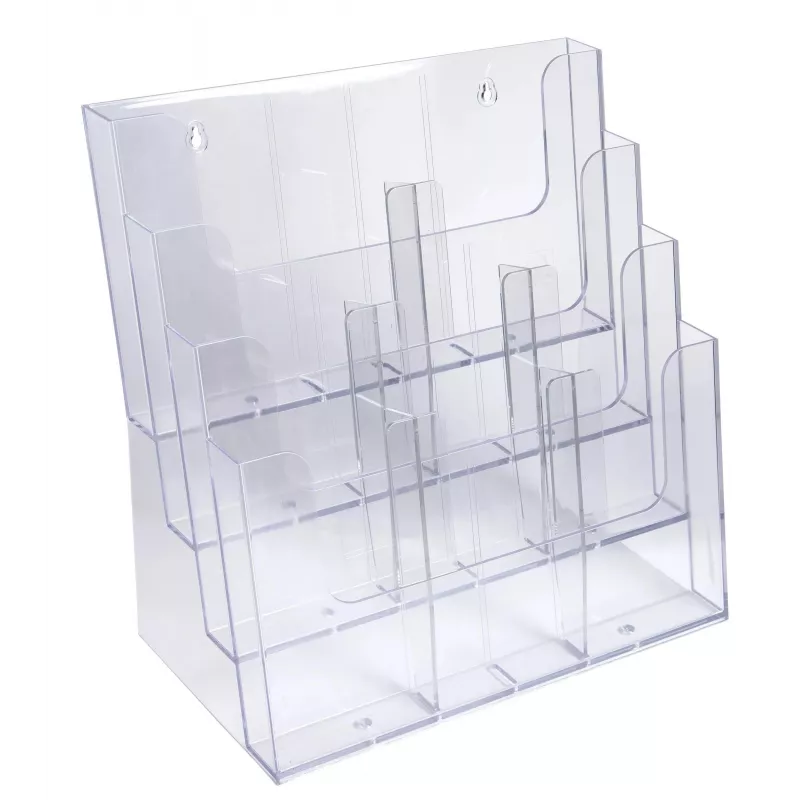 Expositor de brochuras Exacompta Office com compartimentos variáveis, 6 compartimentos ajustáveis, transparente, DIN A4