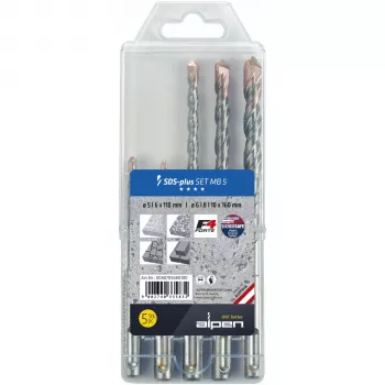 Alpen SDS+ F4 MB5 conjunto de brocas de martelo 5-6x110/6-8-10 x160, 5 peças