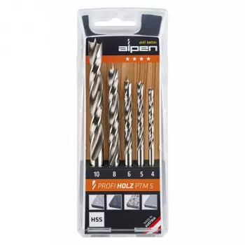ALPEN-MAYKESTAG Alpen PTM 5 Profi madeira conjunto de brocas para madeira 4-5-6-8-10, 5 peças, 4-10 mm