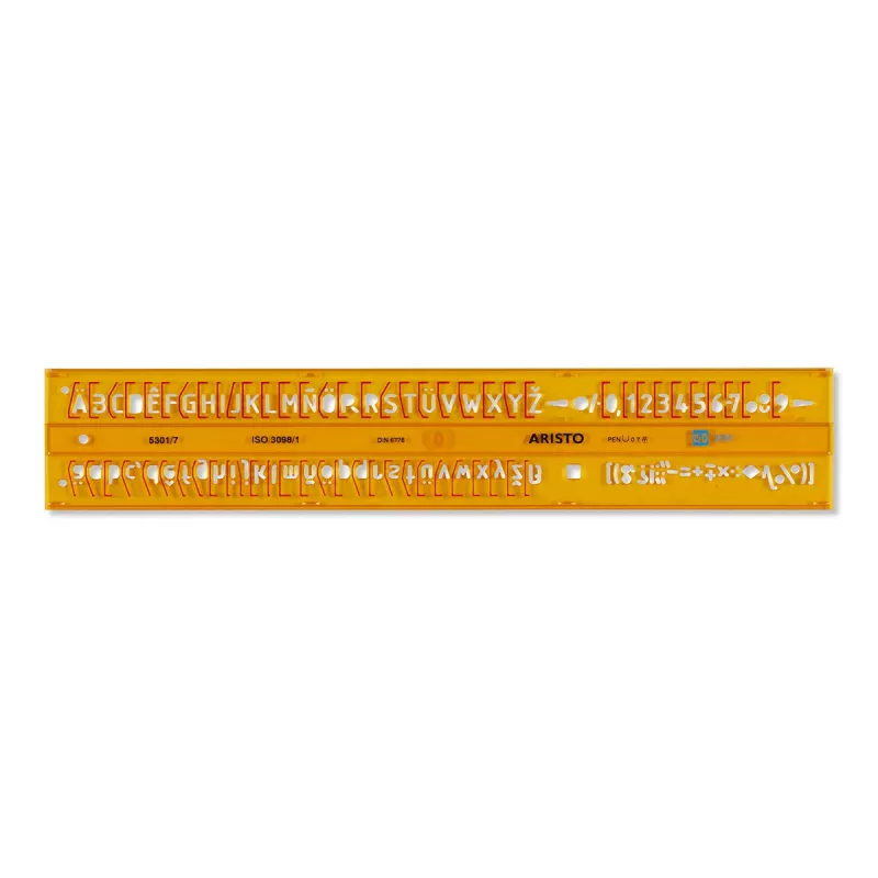 Estêncil de letras retas ARISTO 7 mm, ISO 3098-1 / DIN 6776, tipo B, perfil H (AR5301/7)