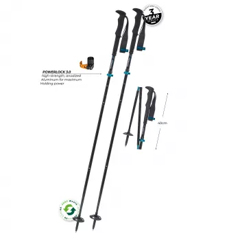 Komperdell FX L Carb Vario Approach Bastões de Trekking Dobráveis, 4 partes Alu 7075-T6 e Carbono, Mecanismo de Dobragem FX Lite, Powerlock 3.0