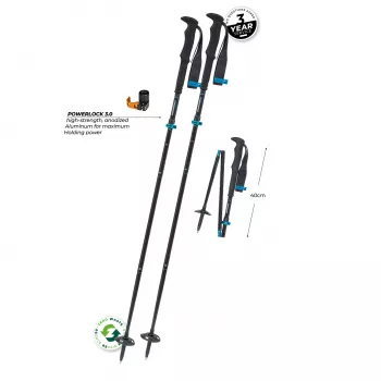 Komperdell FX L Carb Vario Approach Compact Bastões de Trekking Dobráveis, 4 partes Alu 7075-T6 e Carbono, Mecanismo de Dobragem FX Lite, Powerlock 3.0