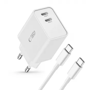 Tech-Protect C35W Carregador USB-C de 2 portas branco