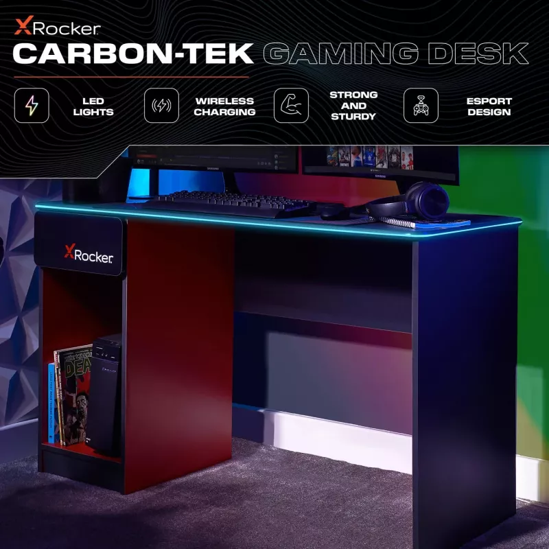 XROCKER Gaming Secretária Cinzento-Vermelho