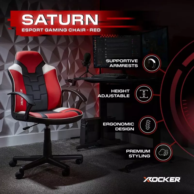 X Rocker Saturn 5120101 cadeira de escritório gaming para adolescentes, até 100 kg, preto/vermelho