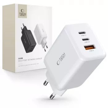 TECH-PROTECT C65W Carregador de parede 3 portas PD 65W / QC3.0 branco