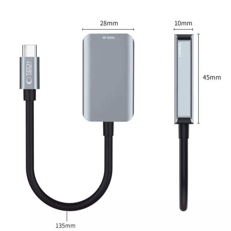 TECH-PROTECT ULTRABOOST Adaptador USB-C para HDMI 4K 60Hz preto
