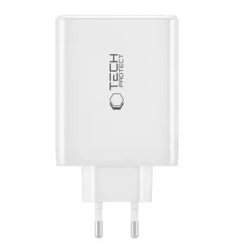 Tech-Protect NC100W-GAN 4-PORT Carregador de parede GaN branco 100W USB-C USB-A