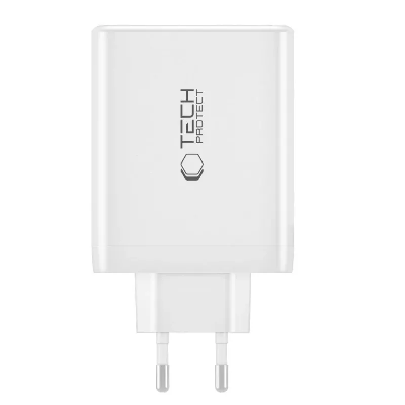 Tech-Protect NC100W-GAN 4-PORT Carregador de parede GaN branco 100W USB-C USB-A