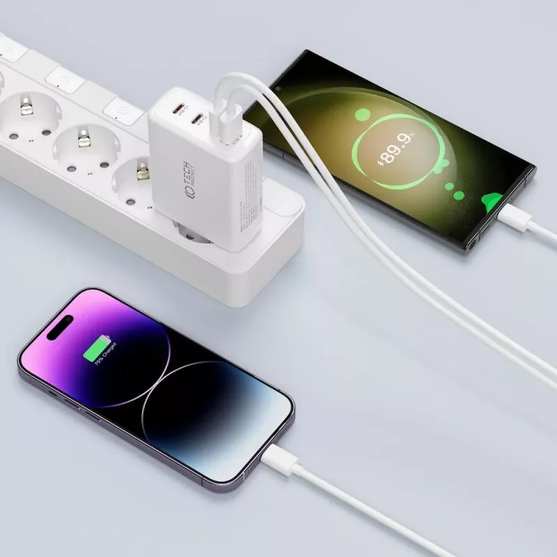 Tech-Protect NC100W-GAN 4-PORT Carregador de parede GaN branco 100W USB-C USB-A