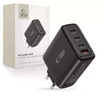 Tech-Protect NC100W-GAN 4-PORT Carregador de parede GaN preto 100W USB-C