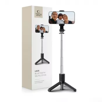 Tech-Protect L02S Pau de selfie com tripé e comando Bluetooth, preto