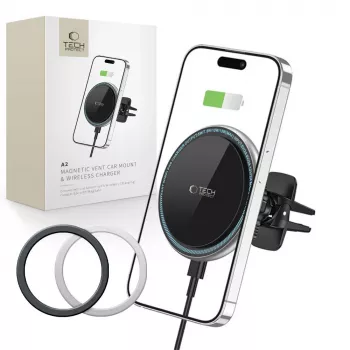 TECH-PROTECT A2 suporte de carro magnético MagSafe para saída de ar com carregador sem fios 15W preto