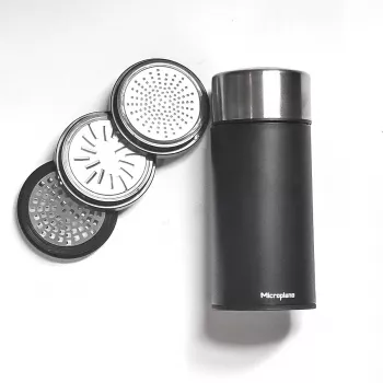 Moinho universal Microplane - preto/transparente, ralador rotativo para queijo duro, chocolate, frutos secos, especiarias