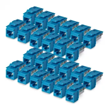 StarTech.com Cat6 Keystone Jack pack de 24, acoplador RJ45 Ethernet Keystone, tomada de parede UTP Cat6, 90 graus 110 Punch Down, azul