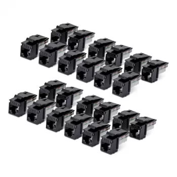 StarTech.com Cat6 Keystone Jack pack de 24, acoplador RJ45 Ethernet Keystone, tomada de parede UTP Cat6, 90 graus 110 Punch Down, preto, 10GBase-T