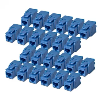 StarTech.com Cat6 Keystone Jack pack de 24, acoplador RJ45 Ethernet Keystone, tomada de parede UTP Cat6, 180 graus, sem ferramentas, azul