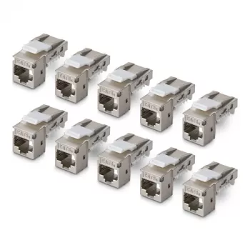 StarTech.com módulo Keystone Jack Cat6a blindado pack de 10 RJ45 Ethernet fêmea, STP, 90 graus angular, sem ferramentas, prateado, 10GBase-T