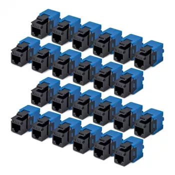 StarTech.com Cat6 Keystone Jack pack de 24 - acoplador RJ45 Ethernet Keystone, UTP, 180 graus, sem ferramentas, preto/azul, 10GBase-T