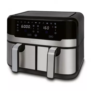 HEINRICH'S HFR 8214 Fritadeira de Ar Dupla 2 x 4,5 L = 9,0 L 1300-2400 W Preto-Prateado