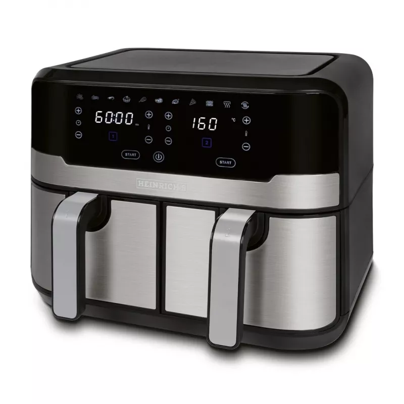 HEINRICH'S HFR 8214 Fritadeira de Ar Dupla 2 x 4,5 L = 9,0 L 1300-2400 W Preto-Prateado