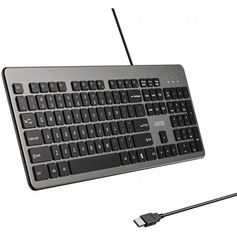 UNITEK SlimTap Teclado de Escritório com Fio, USB-A, Cinzento