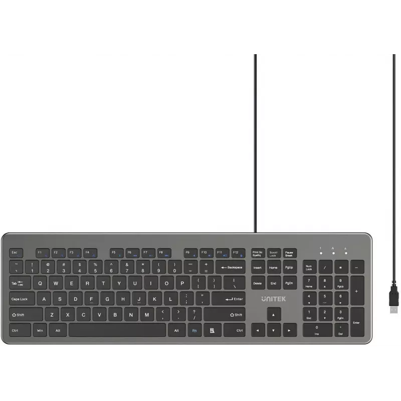 UNITEK SlimTap Teclado de Escritório com Fio, USB-A, Cinzento