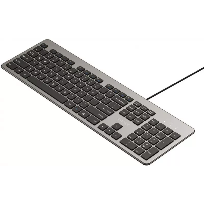 UNITEK SlimTap Teclado de Escritório com Fio, USB-A, Cinzento