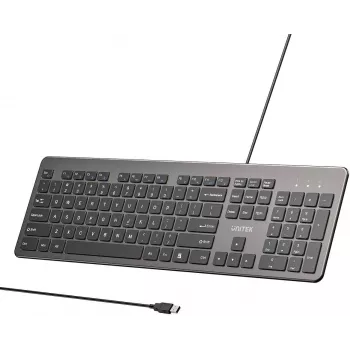 UNITEK SlimTap Teclado de Escritório com Fio, USB-A, Cinzento