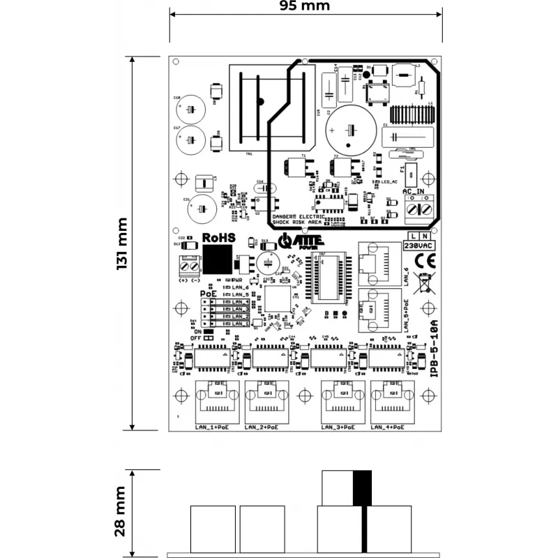 ATTE IPB-5-10A-OF Switch PoE de 6 portas com fonte de alimentação integrada