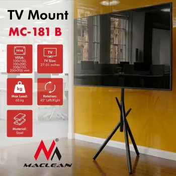 Maclean Suporte de chão para TV, 27-55 polegadas, VESA 200x200, 60 kg, Preto, MC-181 B