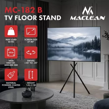Maclean Suporte de chão para TV, 37-80 polegadas, VESA 600x400, 60 kg, MC-182 B