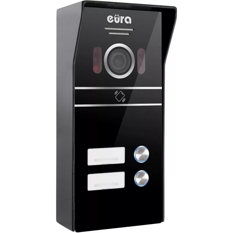 Eura VDP-80C5 Videoporteiro para duas famílias, Preto, 2x ecrã LCD 7 polegadas, FHD, 2 entradas, câmara 1080p, leitor RFID, montagem à superfície