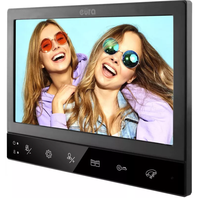 Eura VDP-80C5 Videoporteiro para duas famílias, Preto, 2x ecrã LCD 7 polegadas, FHD, 2 entradas, câmara 1080p, leitor RFID, montagem à superfície