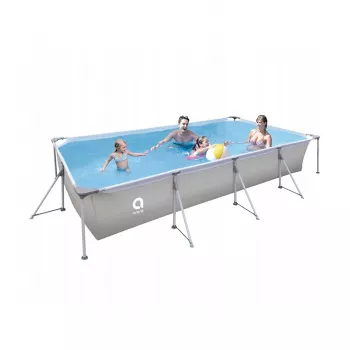 AVENLI Piscina de estrutura de aço retangular 394x207x80 cm com bomba de filtragem, escada, cobertura e lona de fundo
