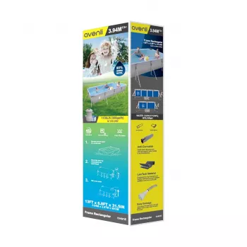 AVENLI Piscina de estrutura de aço retangular 394x207x80 cm com bomba de filtragem, escada, cobertura e lona de fundo