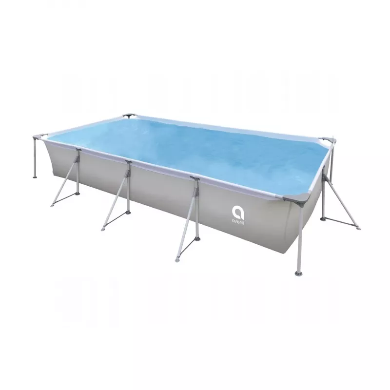 AVENLI Piscina de estrutura de aço retangular 394x207x80 cm com bomba de filtragem, escada, cobertura e lona de fundo