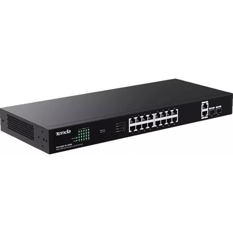 Tenda TEG1120P-16-250W Switch PoE+ não gerido 18 portas Gigabit 2 SFP 250W