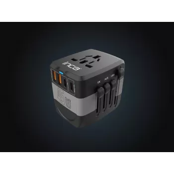 INCA adaptador de viagem universal USA/EU/UK/AUS preto