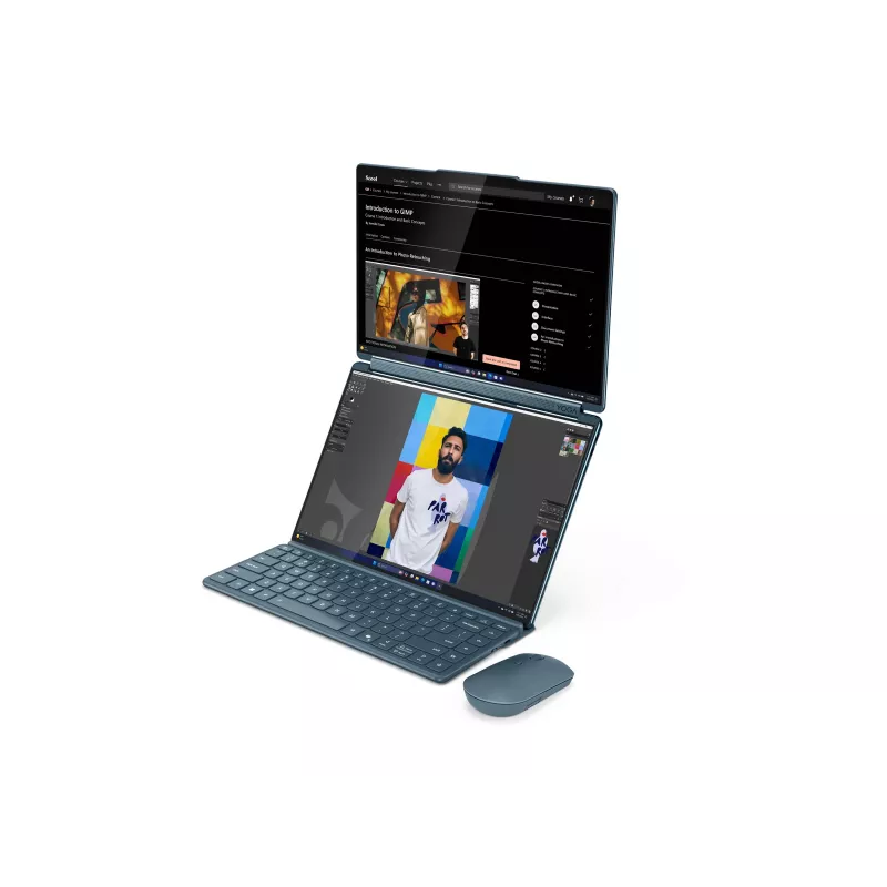 Portátil de ecrã duplo Lenovo Yoga Book 9 14IAH10 Intel, Tidal Teal, 2x14 polegadas OLED Touchscreen, 2.8K WQXGA+, Intel Core Ultra 7 255H, 32GB LPDDR5X, 1TB SSD, GPU Intel Arc 140T, Windows 11 Home, Wi-Fi 7