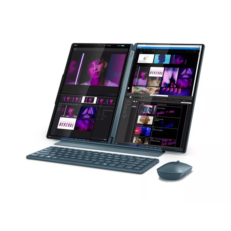Portátil de ecrã duplo Lenovo Yoga Book 9 14IAH10 Intel, Tidal Teal, 2x14 polegadas OLED Touchscreen, 2.8K WQXGA+, Intel Core Ultra 7 255H, 32GB LPDDR5X, 1TB SSD, GPU Intel Arc 140T, Windows 11 Home, Wi-Fi 7