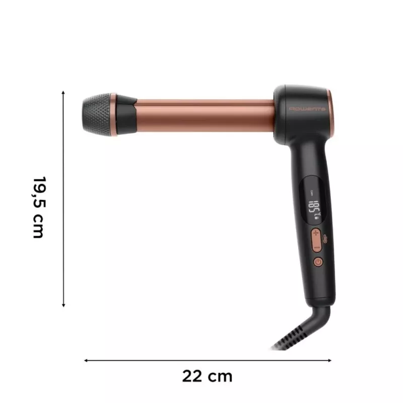 Rowenta CF4620E0 Twist Curl ferro de caracóis - cerâmica, cuidado iónico, 27/32/38 mm, ecrã LCD, 86 W, preto/cobre